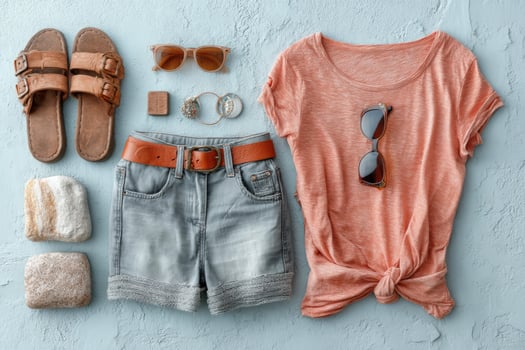 A woman's clothing laid out on a blue background photo