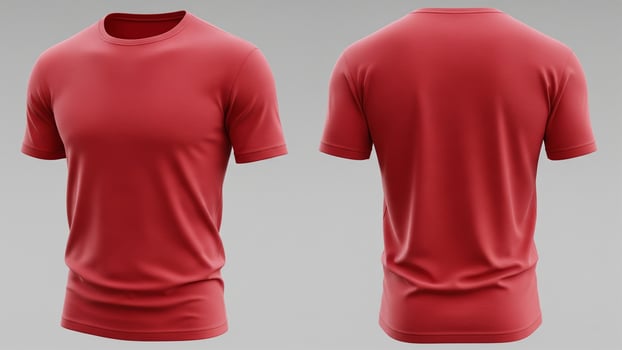 Realistic Red T-Shirt Mockup on Invisible Mannequin, Front and Back Views photo