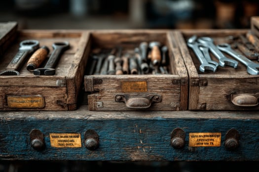 A wooden box with tools in it photo