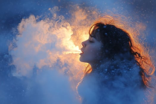A woman is blowing smoke into the air photo