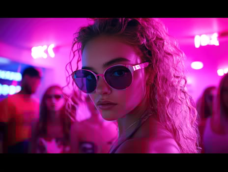 Woman sunglasses night club party neon photo