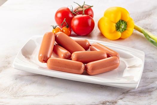 A white plate with hot dogs and peppers on it photo