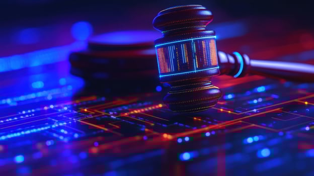 Cyber Justice Gavel on Circuit Board, Digital Law photo