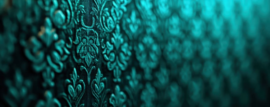 Teal Damask Texture, CloseUp, Blurred Background, Design photo