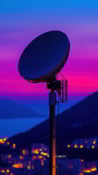 Satellite Dish Sunset Mountaintop Cityscape photo
