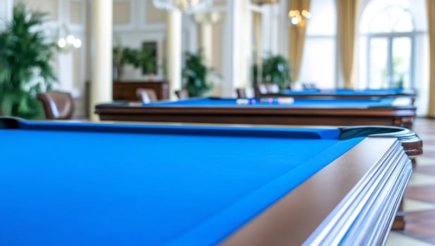 Pool hall with billiard tables for indoor games and recreation photo