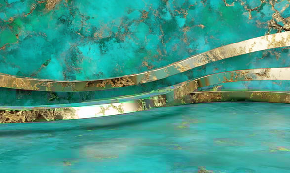 Abstract gold and blue surface with wavy stripes texture background photo