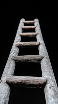Wooden ladder against dark background, upward perspective, success concept photo