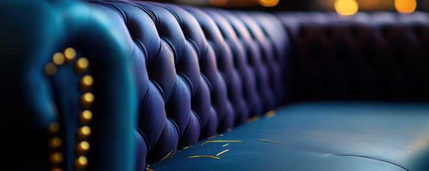 Teal tufted leather sofa, bar background, luxury interior photo