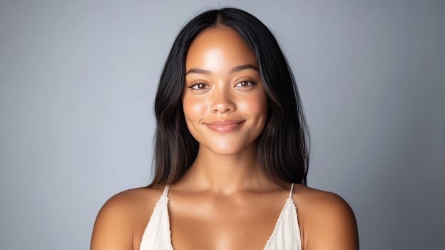 Attractive young woman with a gentle smile and fair skin portrait in studio photo