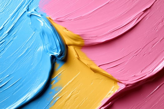 Swirling blue, yellow, pink paint texture background photo