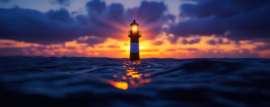 Lighted ocean lighthouse sunset hope, guidance photo
