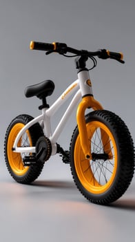 White kids' bike, studio shot, grey background, product shot photo