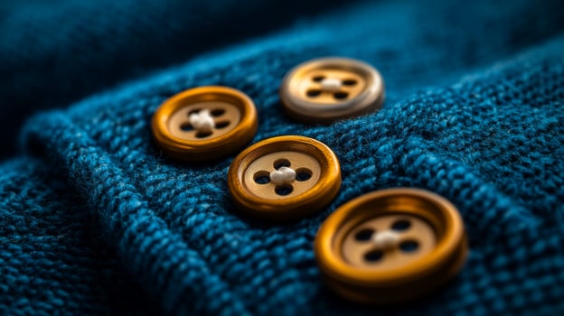 Closeup textured blue fabric buttons detail photo