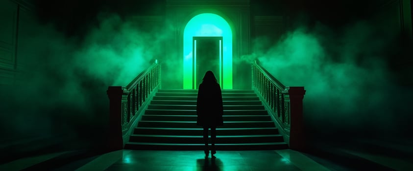 Hooded Figure at Mysterious Doorway photo
