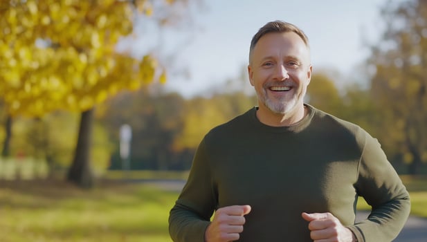 Man jogging outdoors during autumn season fitness and active lifestyle photo