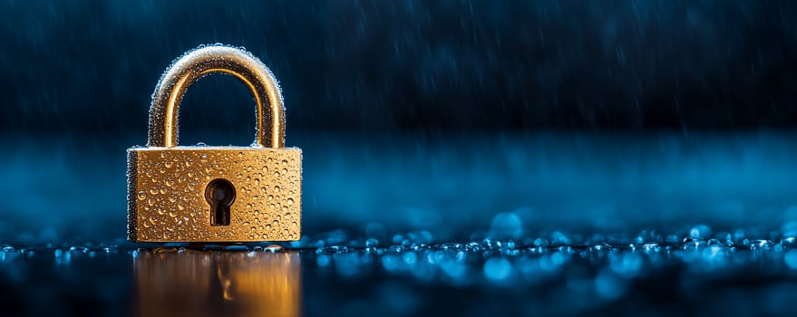Golden padlock rain security dark bokeh photo