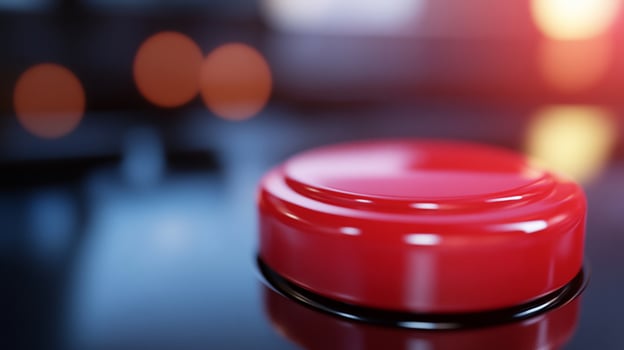 Red button press, futuristic setting, blurred background, decision concept photo