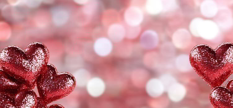 Glitter hearts on bokeh background abstract sparkling red love celebration photo