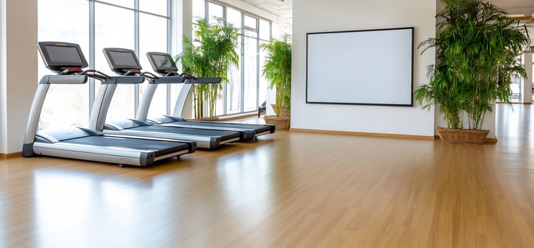Fitness center with treadmills and natural light exercise equipment photo