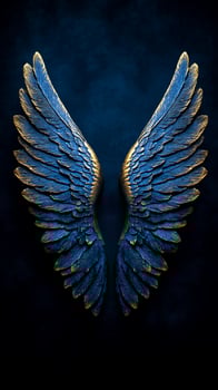 Blue gold angel wings dark background wall decor photo