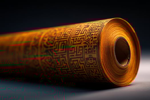 Ornate scroll, studio shot, dark background, design element photo