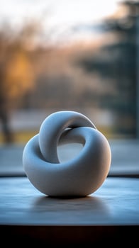 White abstract sculpture on windowsill, autumn background, interior design photo