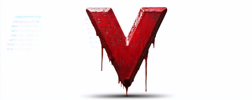 Dripping red V letter, white background, 3D render, design element photo