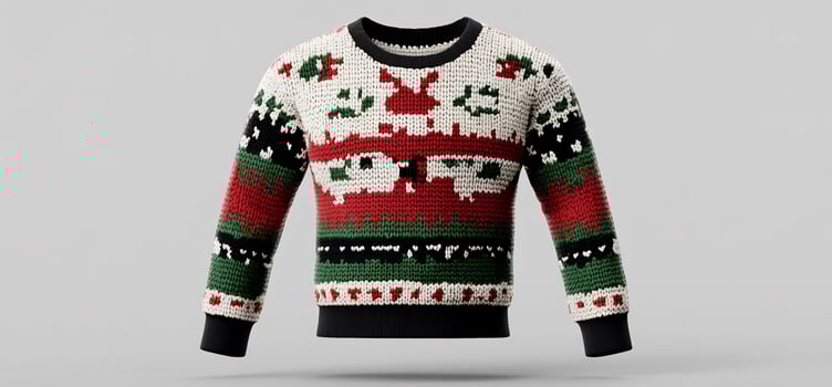 Festive holiday sweater with reindeer and fir tree pattern for winter season celebration photo