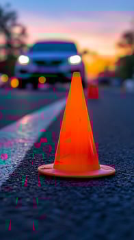 Roadside Cone Dusk Accident Car Safety photo