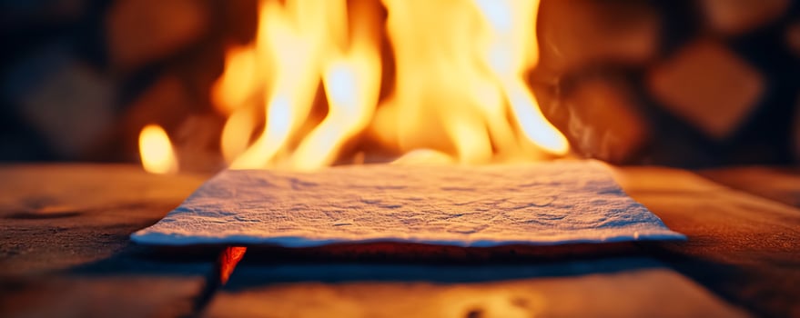 Fire resistant fabric test near fireplace flames photo