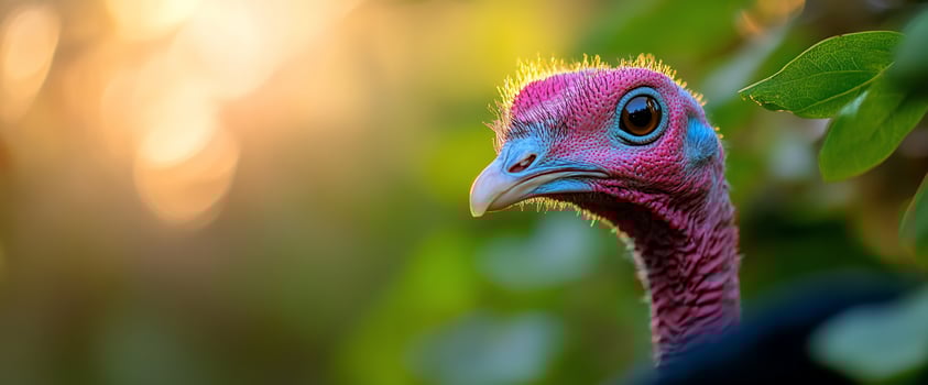Wild turkey sunset portrait, foliage background, nature imagery photo