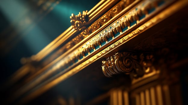 Gilded ornate molding, theater interior, spotlight, luxury photo