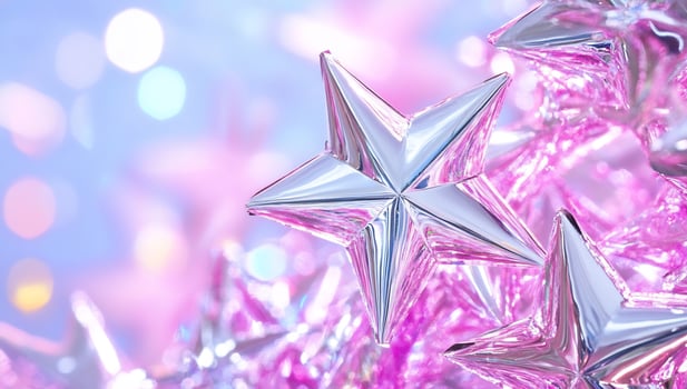 Star shaped silver objects with bokeh background photo