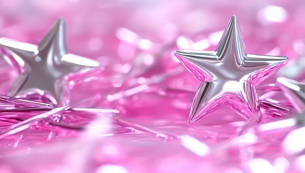 Silver stars on pink shimmer surface celebration background photo