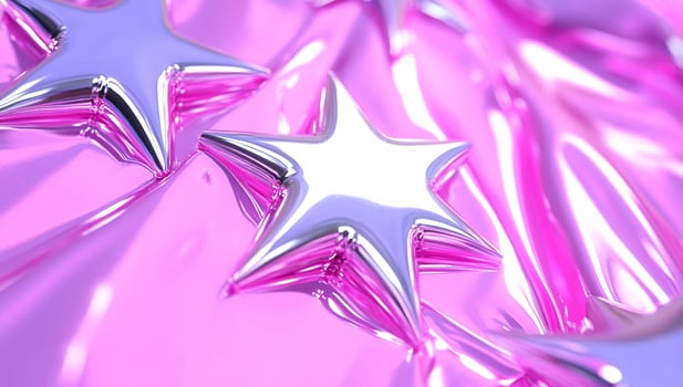 Pink abstract background with luminous star shapes and reflective surface photo