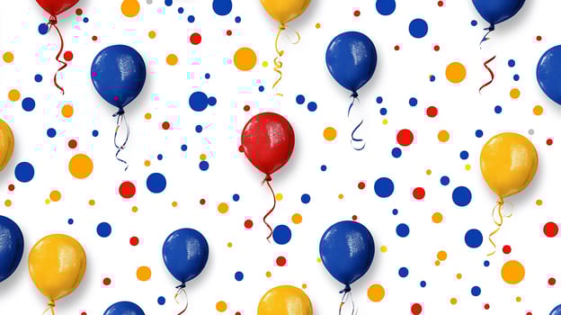 Festive celebration seamless pattern with colorful balloons and confetti background photo