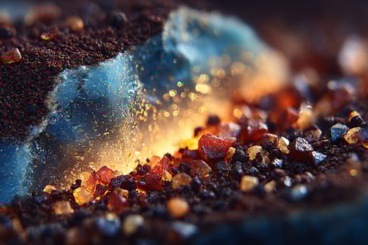 A close up of rocks and sand with light coming from it photo