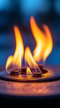 Outdoor flames burn brightly at dusk photo