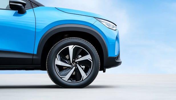Sleek blue vehicle shows modern automotive design and transport innovation photo