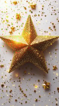 Sparkling Gold Star Decoration With Glittering Stars on White Background photo