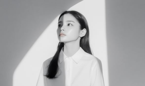 Monochrome portrait of woman with dramatic light and shadow photo