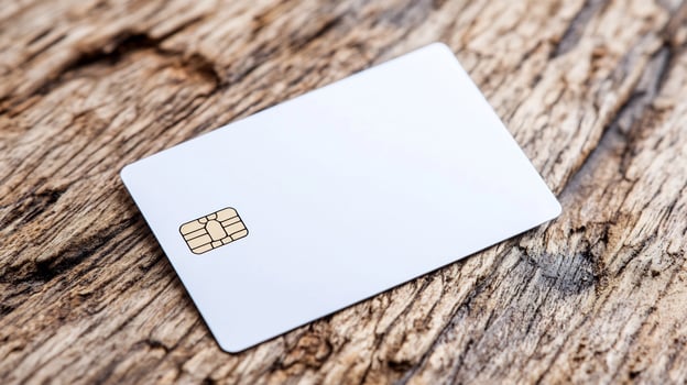 White blank payment card on wood background finance concept design photo