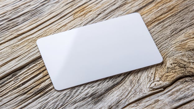 Blank card on rustic wood surface mockup template background photo