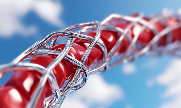 Blood vessel with stent medical illustration against sky background photo