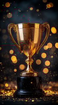 Shiny Gold Trophy Illuminated by Glittering Lights Celebrating Achievement and Success photo