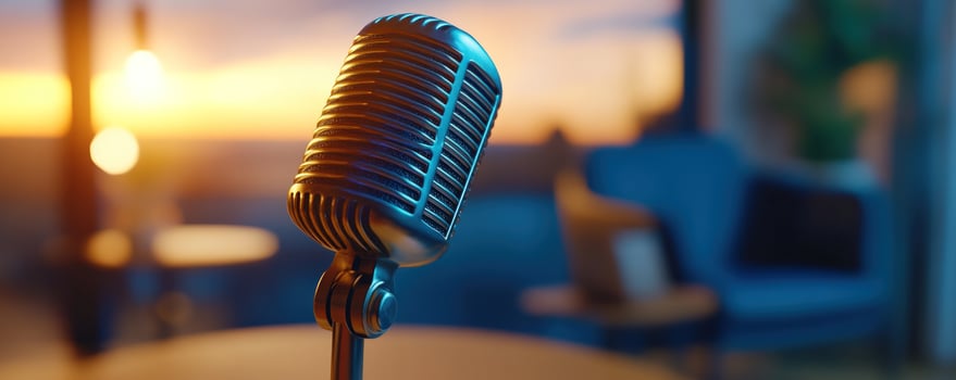 Sunset studio microphone podcast recording photo