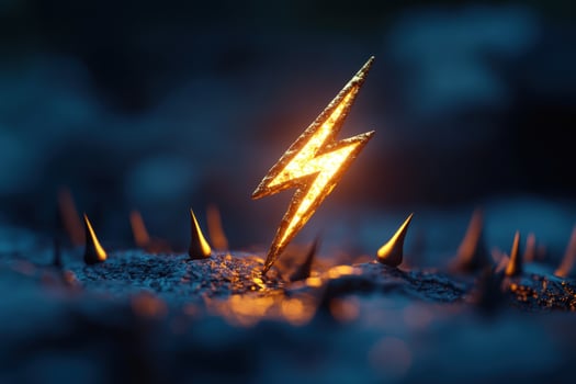 Glowing lightning bolt overcoming spikes dark background power concept photo