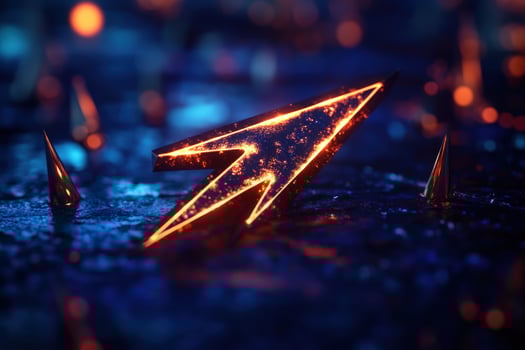 Glowing arrow points up dark, fiery background futuristic concept website design photo