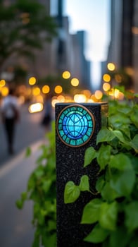 City street, glowing mosaic, ivy, evening, urban exploration photo